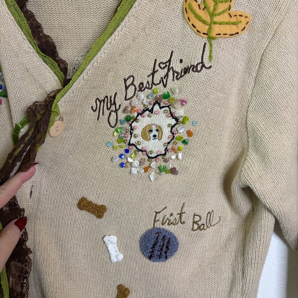 Storybook Knits dog lover my best friend vintage Cardigan Cottagecore sweater - Picture 4 of 10